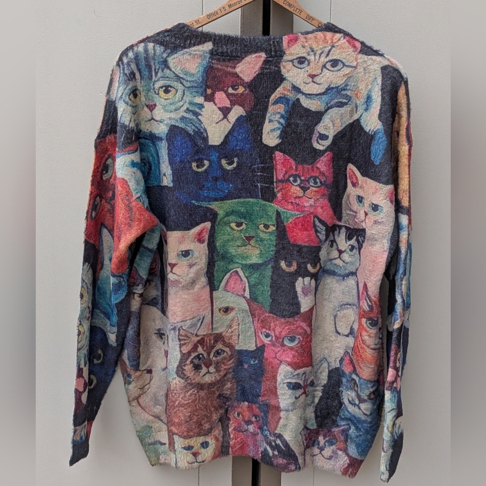 Multicolor Cat Pattern Women's Sweater - image 16